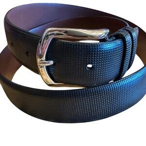 Daniel Cremieux Mens Size 36 Black Leather Textured Belt Silver Buckle